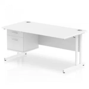 Image of Impulse 1600 Rectangle White Cant Leg Desk White 1 x 2 Drawer Fixed Ped