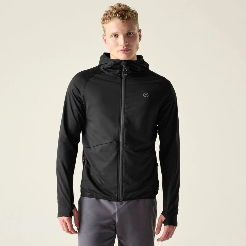 Image of Dare 2b Mens Assimilate VI Full Zip Hooded Stretch Midlayer in Jet Black Size: 3XL Jet Black Male 3XL