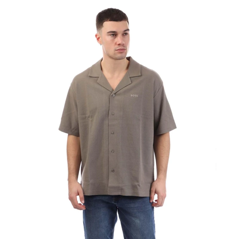 Image of Boss Waffle Knit Shirt Beige male S