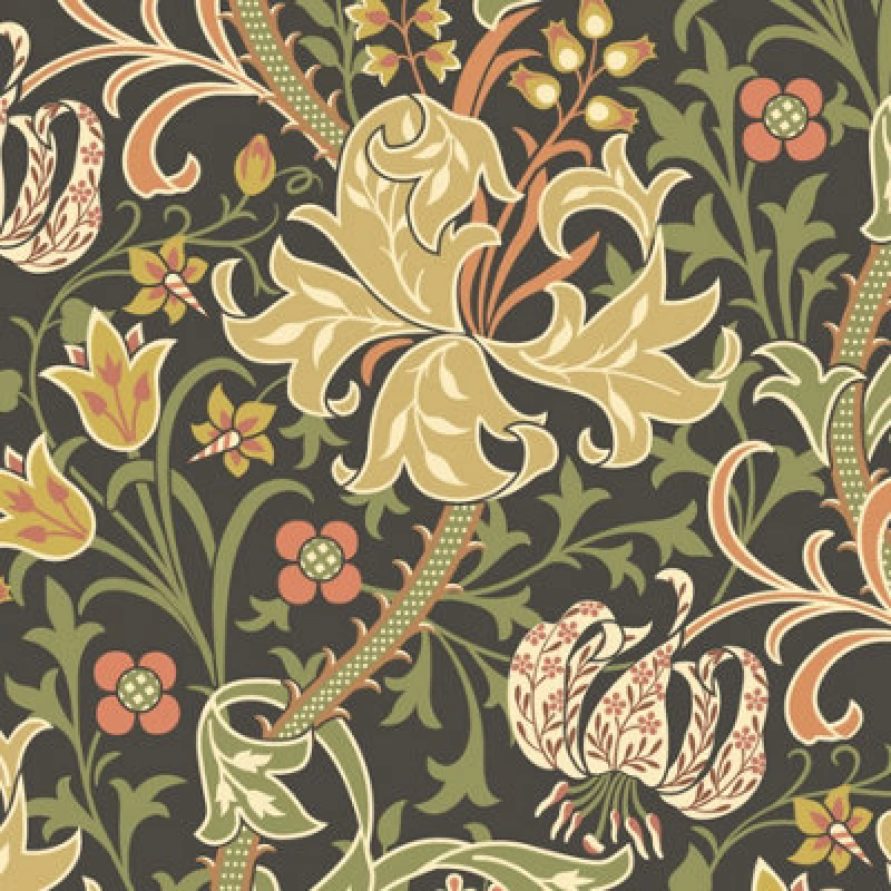 Image of Hoopla Walls Lily Ogee Black Smooth Matt Wallpaper