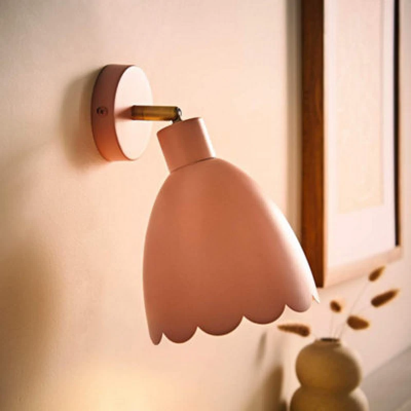 Image of Valuelights Millie Rose Pink Scallop Adjustable Wall Light And Bulb