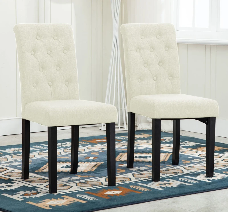 Image of MCC DIRECT 2 x Linded Fabric Dining Chairs, Solid Wooden Legs home & restaurants beige FC1018