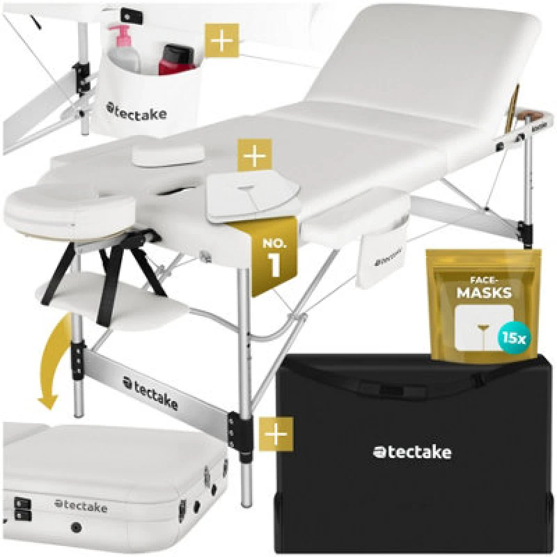 Image of Tectake Massage Table Ko Tao - 3 Zones, 78Cm Wide, Aluminium Frame, Folding, Carry Bag - White