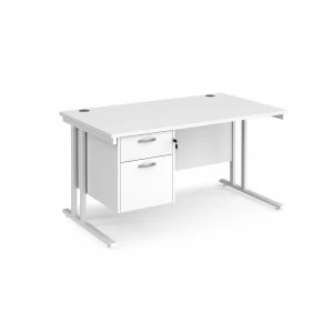 Maestro 25 WL Straight Desk With 2 Drawer Pedestal 1400mm - White cant