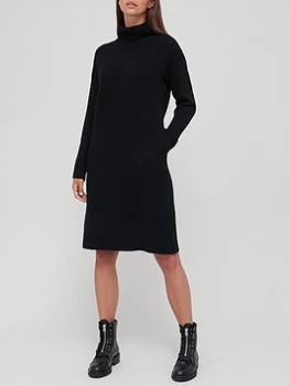 Image of Superdry Studios Funnel Neck Knitted Dress - Black, Size 12, Women