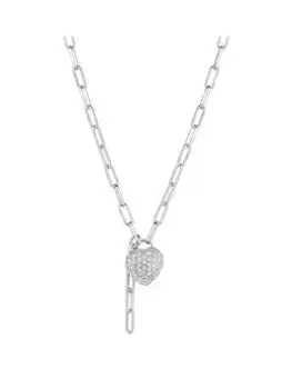 image of Simply Silver Sterling Silver 925 Cubic Zirconia Paperlink Pave Heart Necklace, Silver, Women