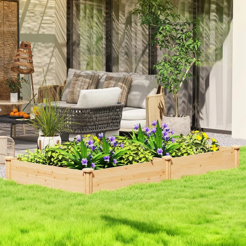 Image of Outsunny Outsunny Raised Garden Bed, Wooden Planter Box with Divider and Open Bottom 5063603087958