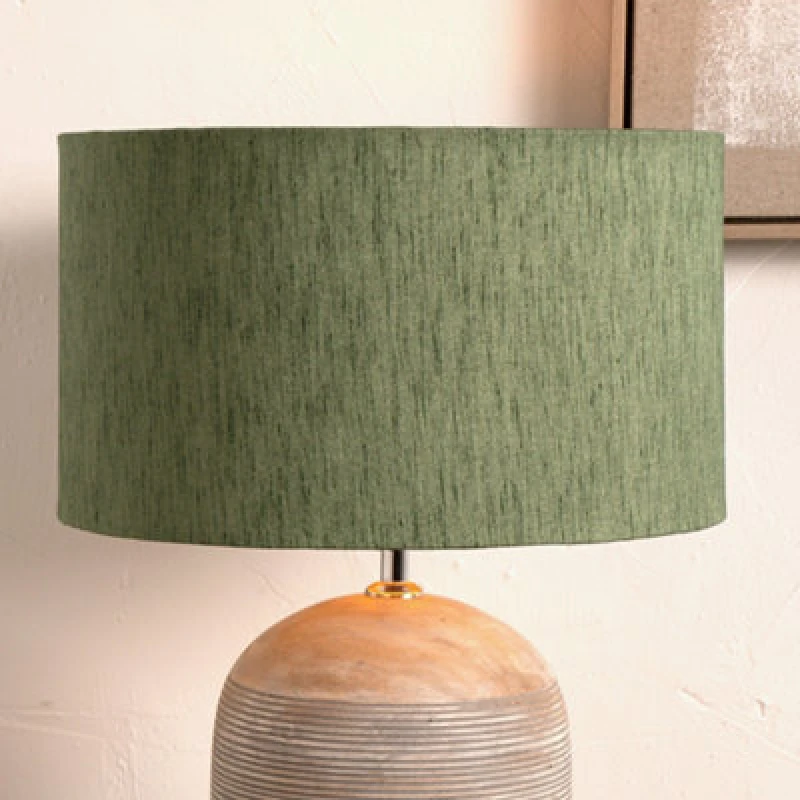 Image of Pacific Lifestyle 35Cm Green Slubbed Faux Silk Gold Lined Cylinder Table Lamp Shade