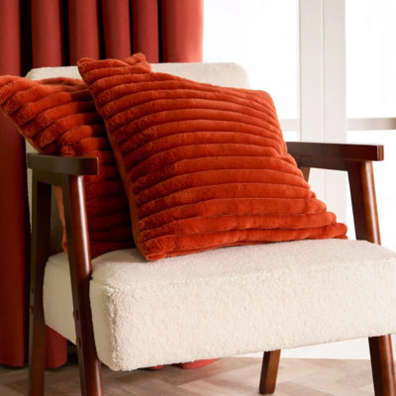 Image of OHS OHS 2 x Faux Fur Thick Rib Cushion Covers in Burnt Orange Size: 45cm x 45cm Burnt Orange 45cm x 45cm Unisex 5027434226368