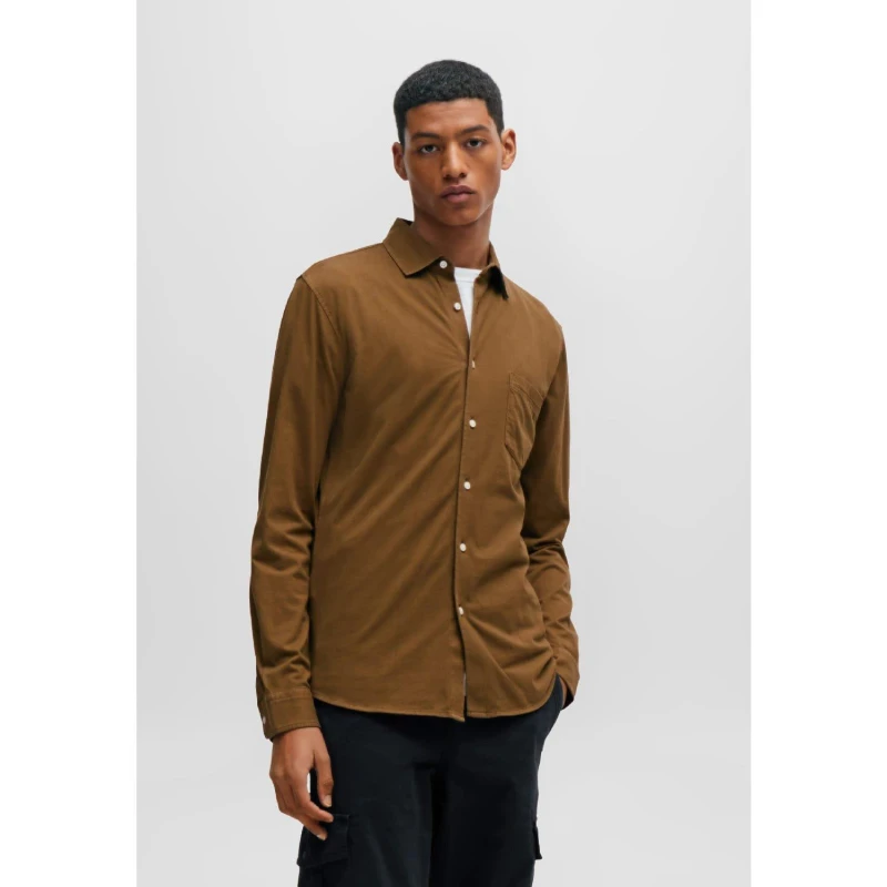 Image of Boss Mysoft Garment-Dyed Slim-Fit Shirt Green male L