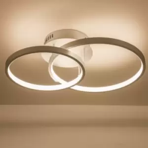 Image of Led Ceiling Light, Double Halo Shaped, Silver Finish Dimmable, Warm White 3000K