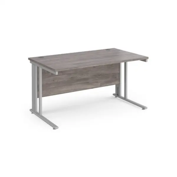 Image of Maestro 25 straight desk 1400mm x 800mm - silver cable managed leg frame, grey oak top