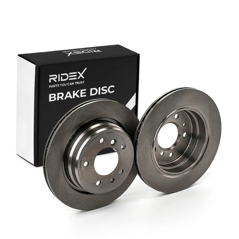 Image of RIDEX 82B0960 Brake disc Rear Axle, Vented, Cast Iron, Uncoated, Untreated, without bolts/screws Cast Iron Brake Disc (82)
