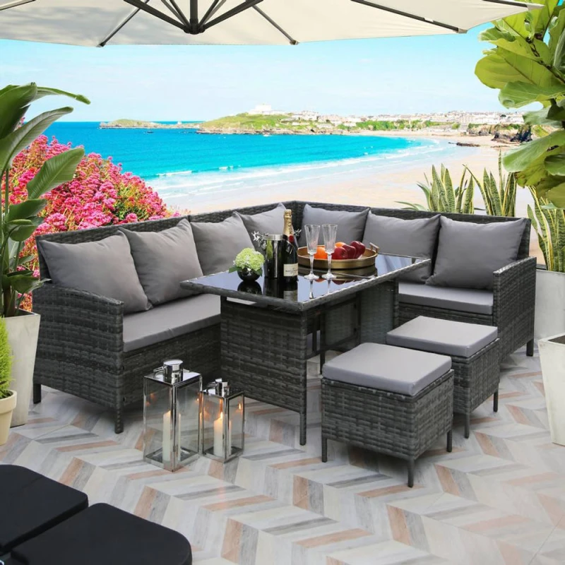 Image of Home Garden Direct Thalia - Rattan Corner Sofa Set - 8 Seats - Grey Grey Unisex