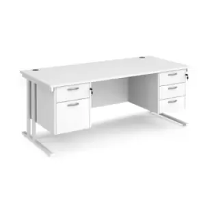 image of Office Desk Rectangular Desk 1800mm With Double Pedestal White Top With White Frame 800mm Depth Maestro 25 MC18P23WHWH