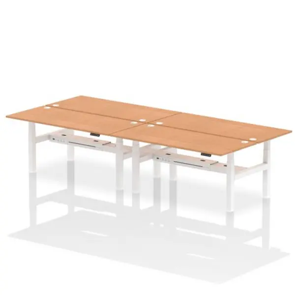Image of Air Air Back-to-Back 1800 x 800mm Height Adjustable 4 Person Bench Desk Oak Top with Cable Ports White Frame HASCP4P18800OAKW