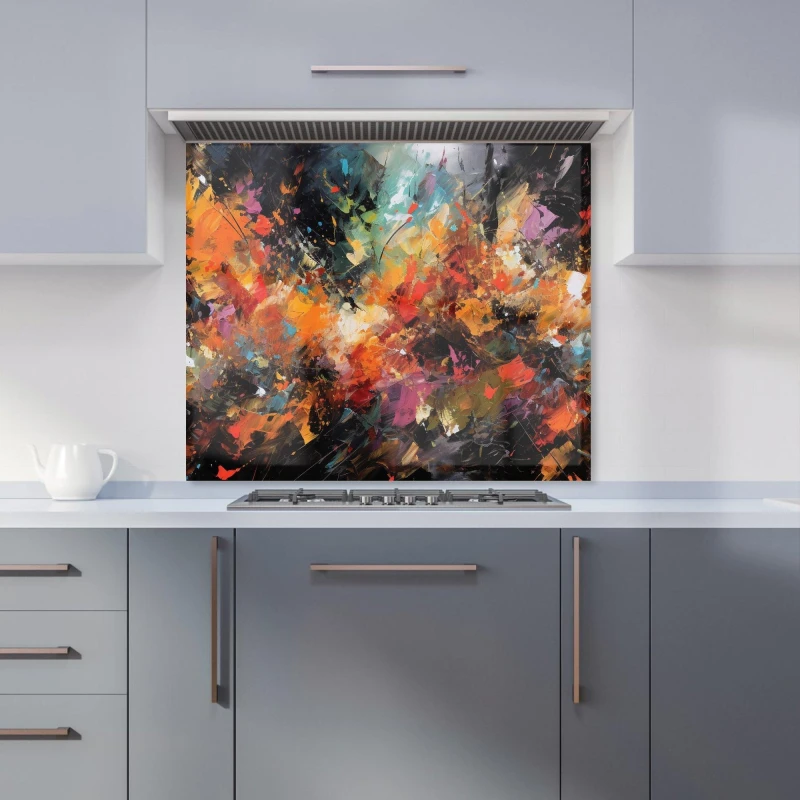 Image of Warren Reed - Designer A Vibrant Abstract Painting Kitchen Splashback in Orange Size: 600mm x 750mm Orange Unisex 600mm x 750mm