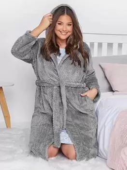 Image of Yours Clothing Honeycomb Hooded Robe - Grey, Size 18-20, Women