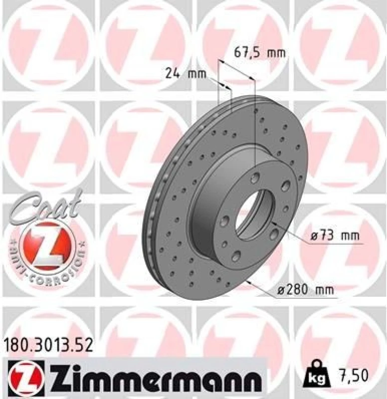 Image of ZIMMERMANN Brake disc ZIMMERMANN 180.3013.52