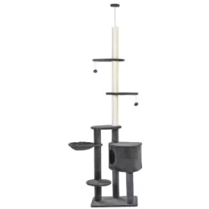 Image of PawHut 5-Tier Grey Sisal Multi-Level Cat Tree Tower with Scratching Posts - Grey