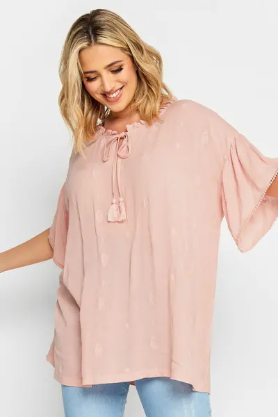 Image of Yours Pink Woven Front Emb Gypsy Top, Pink, Size 30-32, Women Pink VO51S Female 30-32