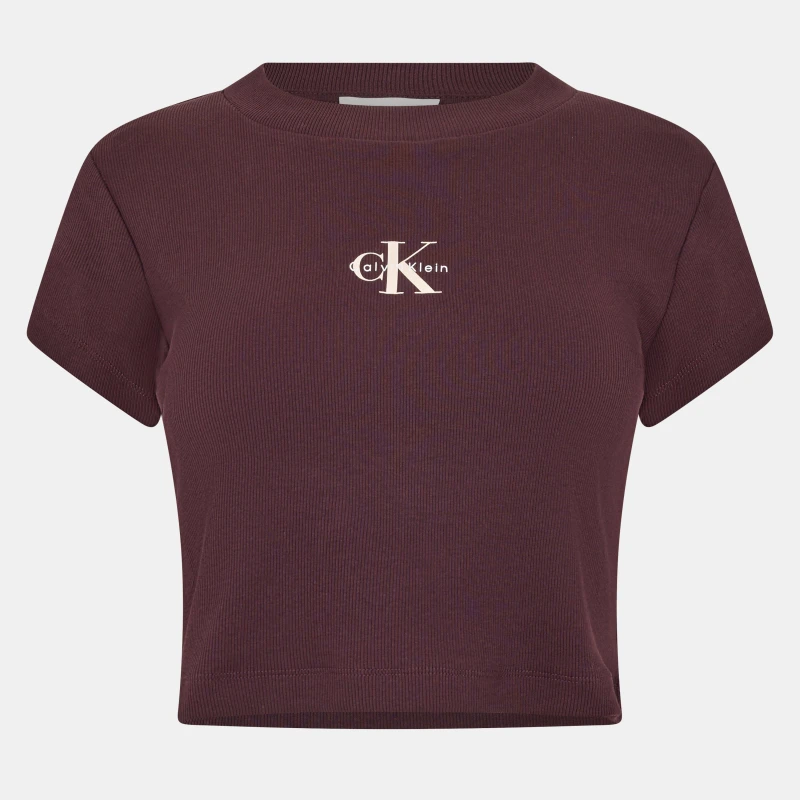 Image of Calvin Klein Jeans Womens CKJ Mono Baby T Crop Top Mocha Brown female 14 (L)