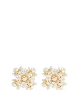 Image of Mood Gold Pearl Flower Cluster Stud Earrings