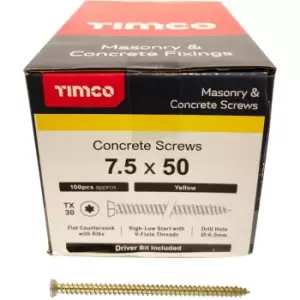 Timco - Yellow Flat Countersunk Multi-Fix Concrete Screws - 7.5 x 50mm ( 100 Box )