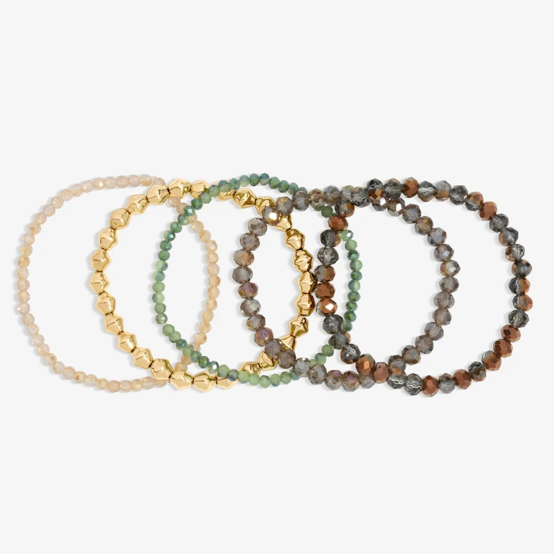 Image of Mood Gold Multi-Colour Beaded Bracelets - Pack of 5 Gold female One Size