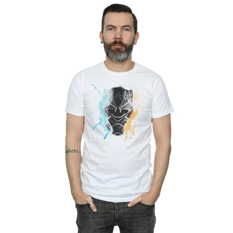 Image of Marvel Marvel Men Black Panther Splash T-Shirt in White Size: Small White S Male 5057736555750