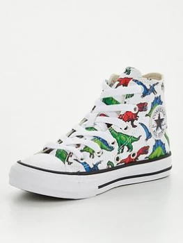 image of Converse Chuck Taylor All Star Digital Dinoverse Childrens Hi Top Plimsolls - White/Green, Size 2