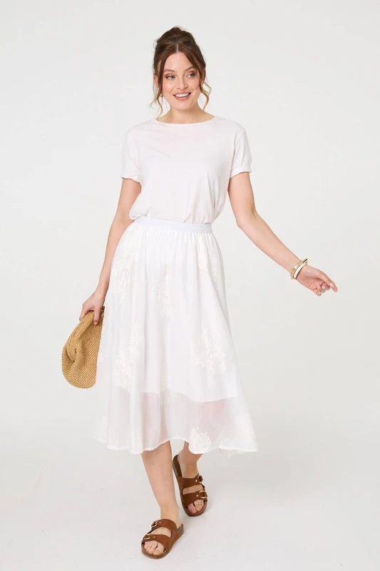 Image of Izabel London Womens Lace Embellished A-Line Midi Skirt in White Size: Small White Female S