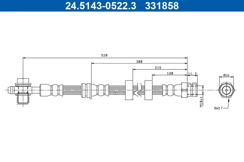 Image of ATE 24.5143-0522.3 Brake Hose with banjo bolt Brake Hose (83)
