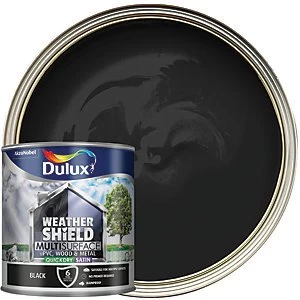 Image of Dulux Weathershield Multi Surface Quick Dry Black Satin Paint 2.5L