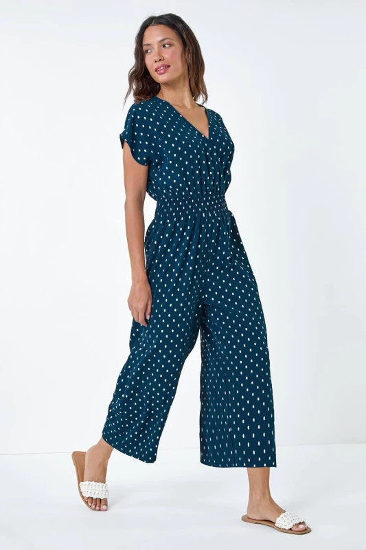 Image of Roman Metallic Foil Print Jumpsuit Navy