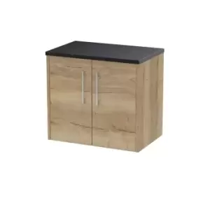 Image of Hudson Reed Juno 600mm Wall Hung 2 Door Vanity & Sparkling Black Laminate Top - Autumn Oak