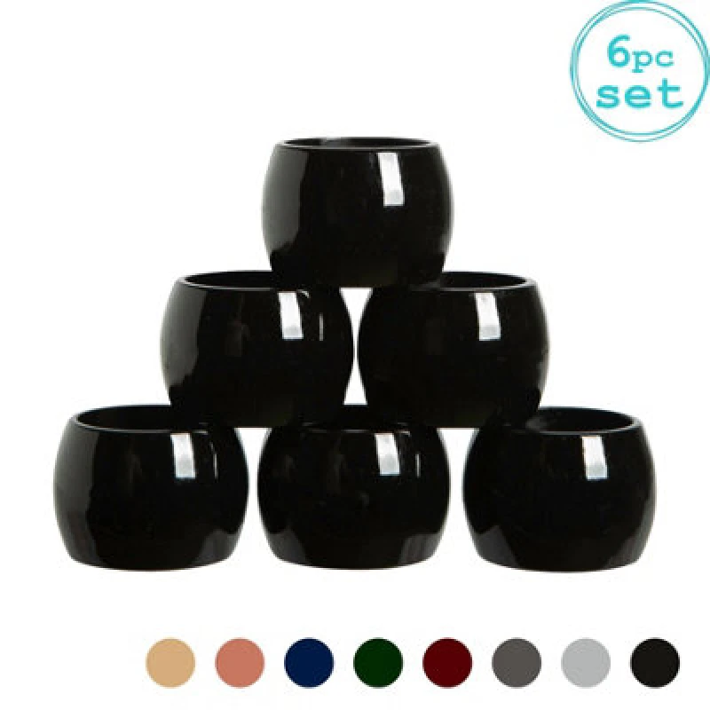 Image of Argon Tableware Metallic Napkin Rings - 4.5Cm - Black - Pack Of 6