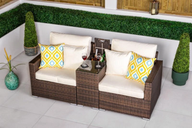 Image of Thats Furniture Havana Modular Sofa Rattan Garden Bistro Furniture Set & Drinks Cooler in Brown Brown Unisex