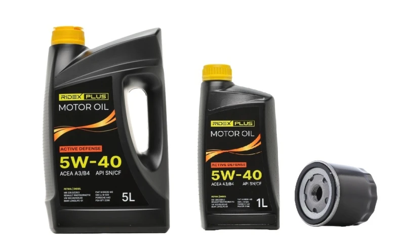 Image of RIDEX PLUS 100908O0045P Oil change kit (oil filter + engine oil) Oil change kit (oil filter + engine oil) (100908)