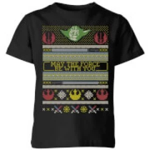 Image of Star Wars May The force Be with You Pattern Kids Christmas T-Shirt - Black - 11-12 Years