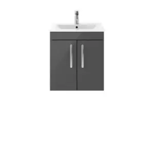 image of Nuie Athena 500 Wall Hung 2-door Vanity & Minimalist Basin - Gloss Grey