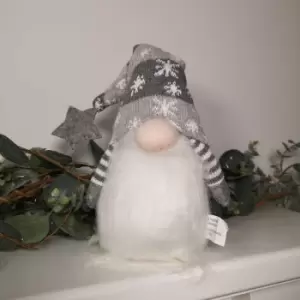 image of 30cm Haired Sitting Christmas Gonk with Star Tipped Hat - Grey & White