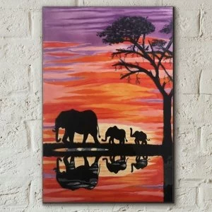 Image of Tile 8x12 Elephants By Esther Marshall Wall Art