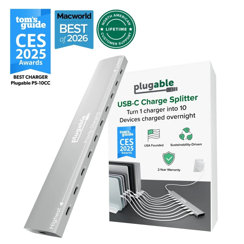 Image of PLUGABLE TECHNOLOGIES 10-Port USB-C Charging Station