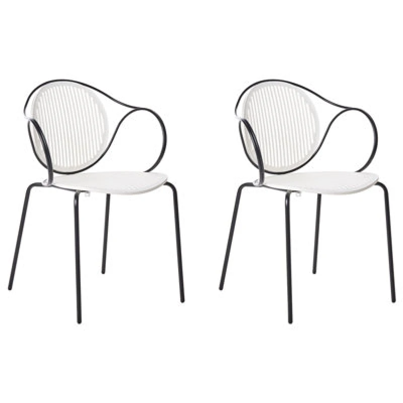 Image of Beliani Set Of 2 Garden Chairs Ikaria Metal Off-White