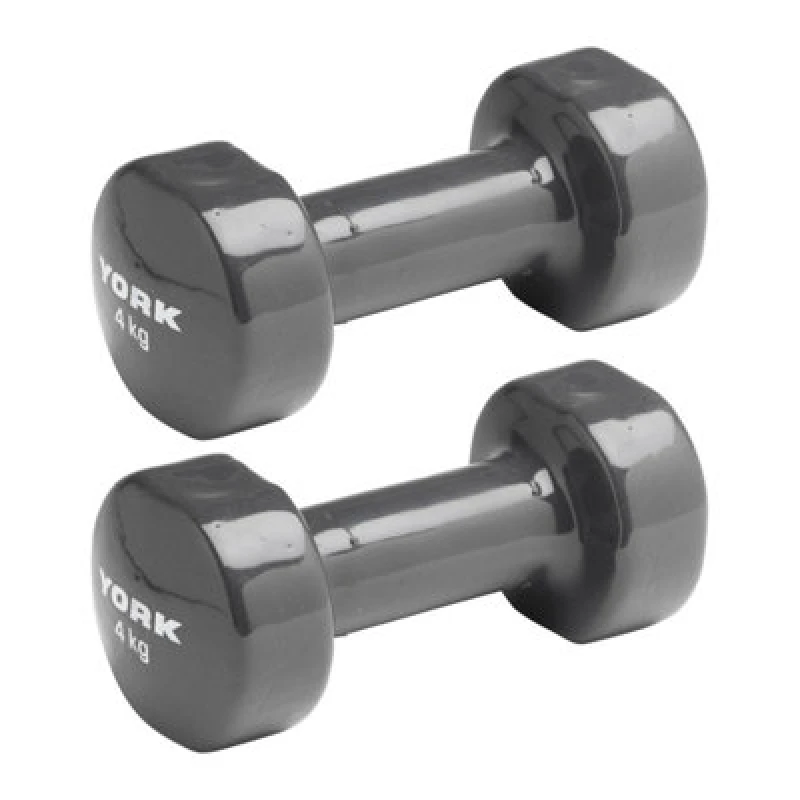 Image of York 4Kg Vinyl Dipped Dumbbells - Comfortable Pair For Effective Workouts In Grey