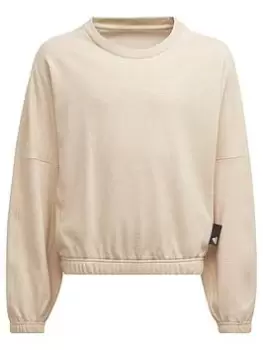 Image of Adidas Older Girls Lounge Crew Sweat, Beige, Size 11-12 Years, Women