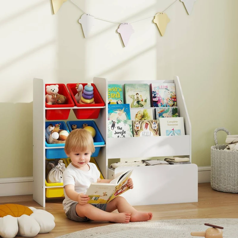 Image of AIYAPLAY Toy Storage Unit, Childrens Bookcase with 6 Bins, Multicoloured Multicolor Unisex