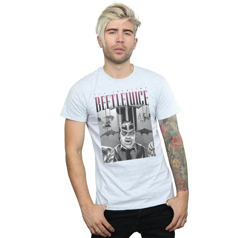 Image of Beetlejuice Beetlejuice Men Circus Homage T-Shirt in Grey Size: Small Grey S Male 5057972557266
