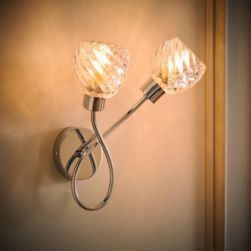 Image of Valuelights Astley Chrome 2 Way Wall Light With Swirl Effect Shades And Bulbs